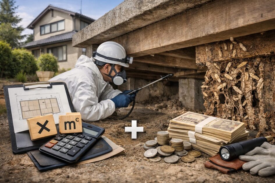 一軒家のシロアリ駆除費用相場は「施工面積×㎡単価」＋追加条件で決まる