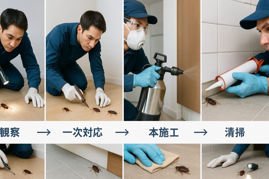 堺市のゴキブリ駆除業者の作業フロー|観察→一次対応→本施工→封鎖→清掃→再点検