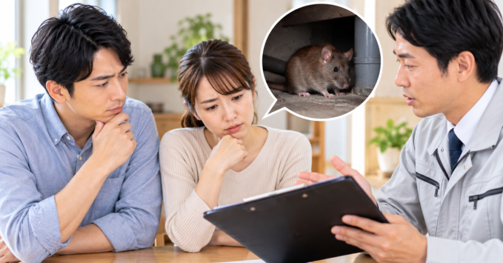 さいたま市でネズミ駆除業者を選ぶ際に、急いでいても格安表示だけで決めず説明内容を確認する夫婦