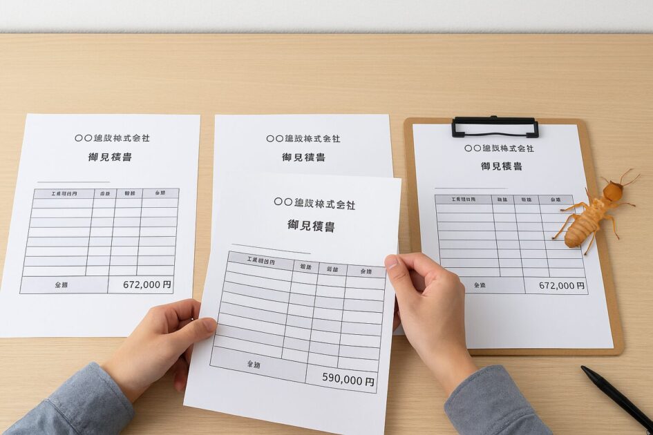 シロアリ駆除見積りの並べ方｜同じ条件で3社を横並びにする