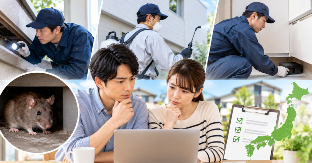 ネズミ駆除業者おすすめ3社について、各社の特徴や対応地域を比較して依頼先を検討する夫婦