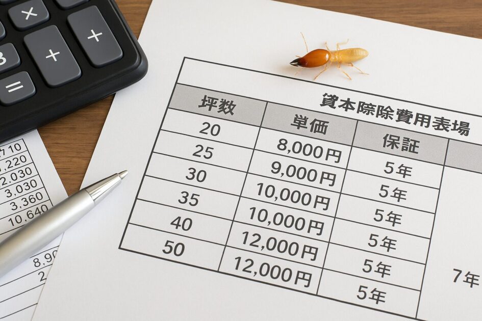 一軒家のシロアリ駆除費用相場の見方：坪数×単価＋保証で読む
