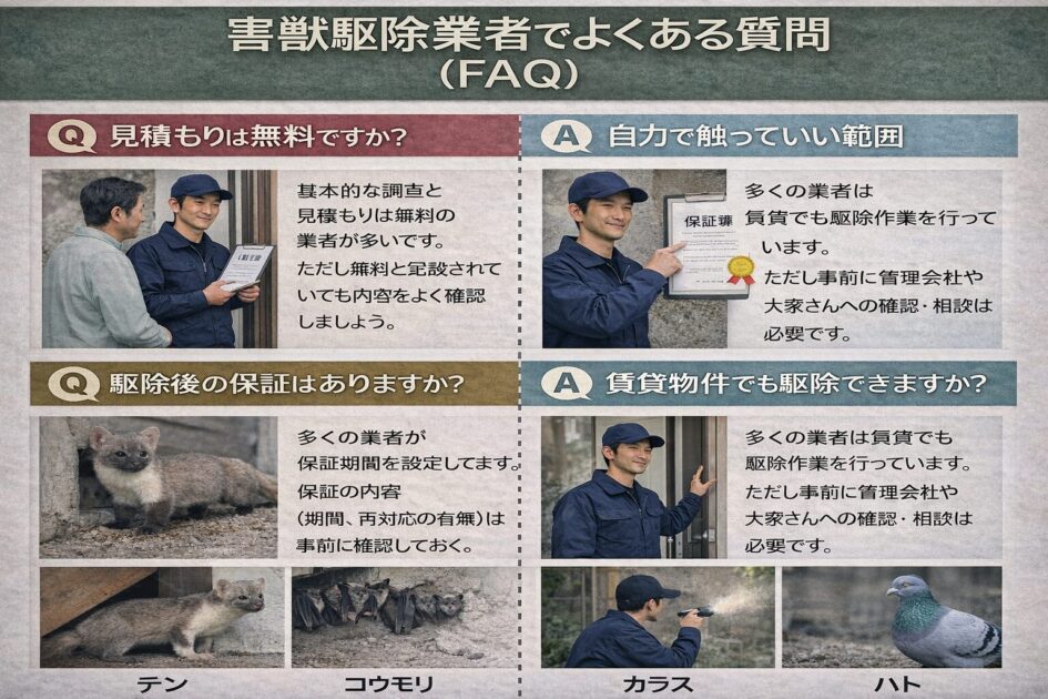 害獣駆除業者でよくある質問（FAQ）｜見積もり・保証・賃貸・緊急対応
