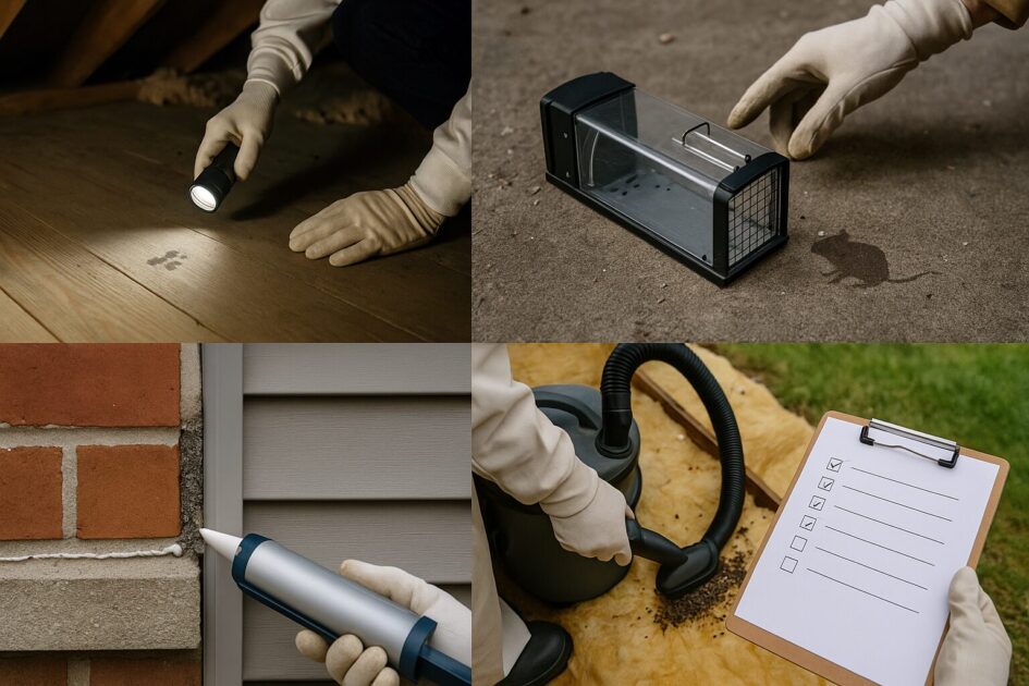 ネズミ駆除作業フロー：調査→駆除→封鎖→清掃→再点検