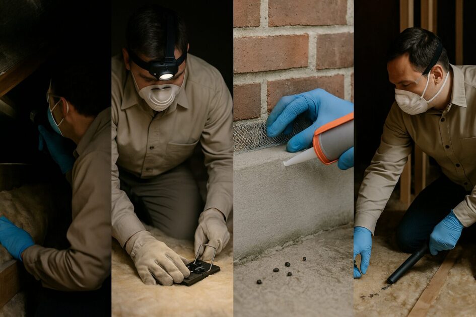 害獣駆除業者の作業フロー：調査→駆除→封鎖→清掃→再点検