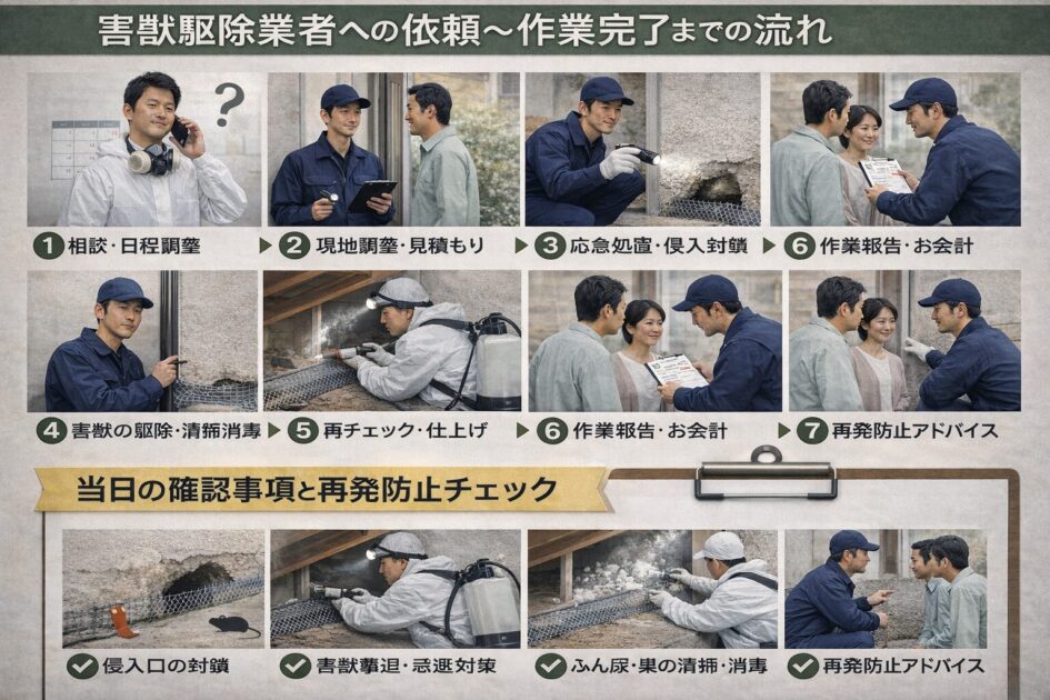 害獣駆除業者への依頼〜作業完了までの流れ｜当日の確認事項と再発防止チェック