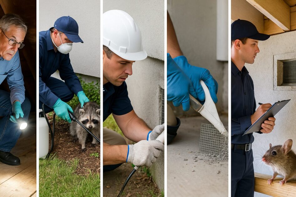 害獣駆除作業フロー（調査→駆除→封鎖→清掃→再点検）