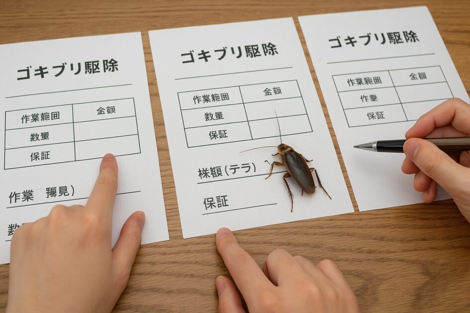 ゴキブリ駆除見積りの並べ方：作業範囲・数量・保証を同じ土俵に