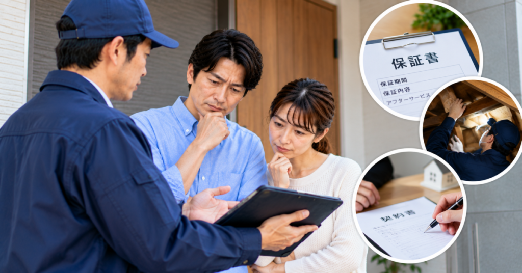 コウモリ駆除業者を選ぶ際に、保証内容・施工者・契約先まで確認して依頼先を検討する夫婦