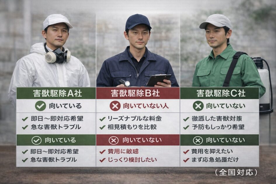 おすすめの害獣駆除業者3社を比較｜向いている人・向いていない人（全国対応）