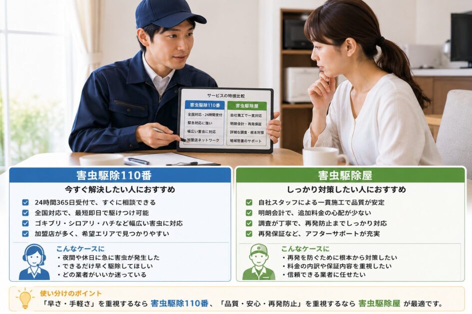 害虫駆除110番と害虫駆除屋の使い分け