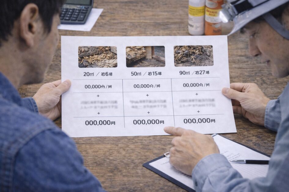 岐阜のシロアリ駆除の料金相場｜総額は「㎡/坪単価×施工範囲＋条件」で動く