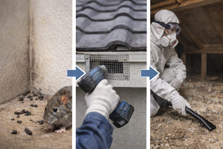 【動物別】ネズミが屋根裏にいる場合の対策｜ラットサイン→封鎖→清掃の順で再発を止める