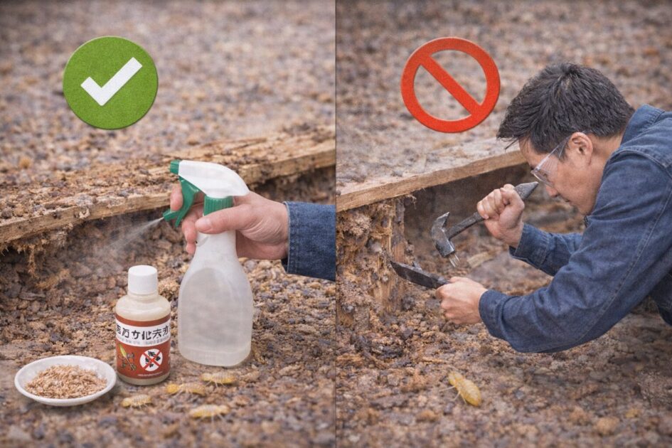シロアリ駆除|自力対応の範囲と限界（応急処置／やってはいけないこと）