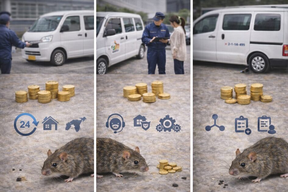 【比較】全国対応3社の特徴と使い分け（ネズミ駆除大阪での選び方）