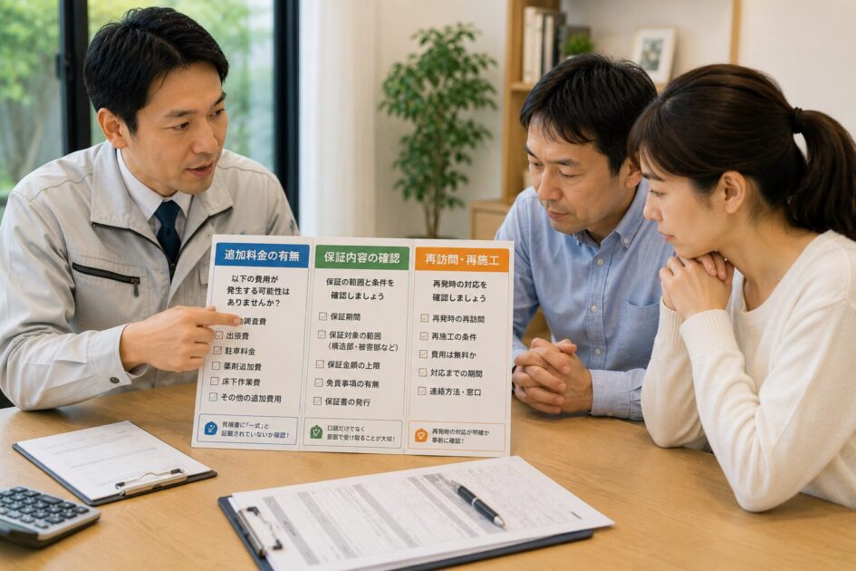 契約前に確認する追加料金・保証・再訪問