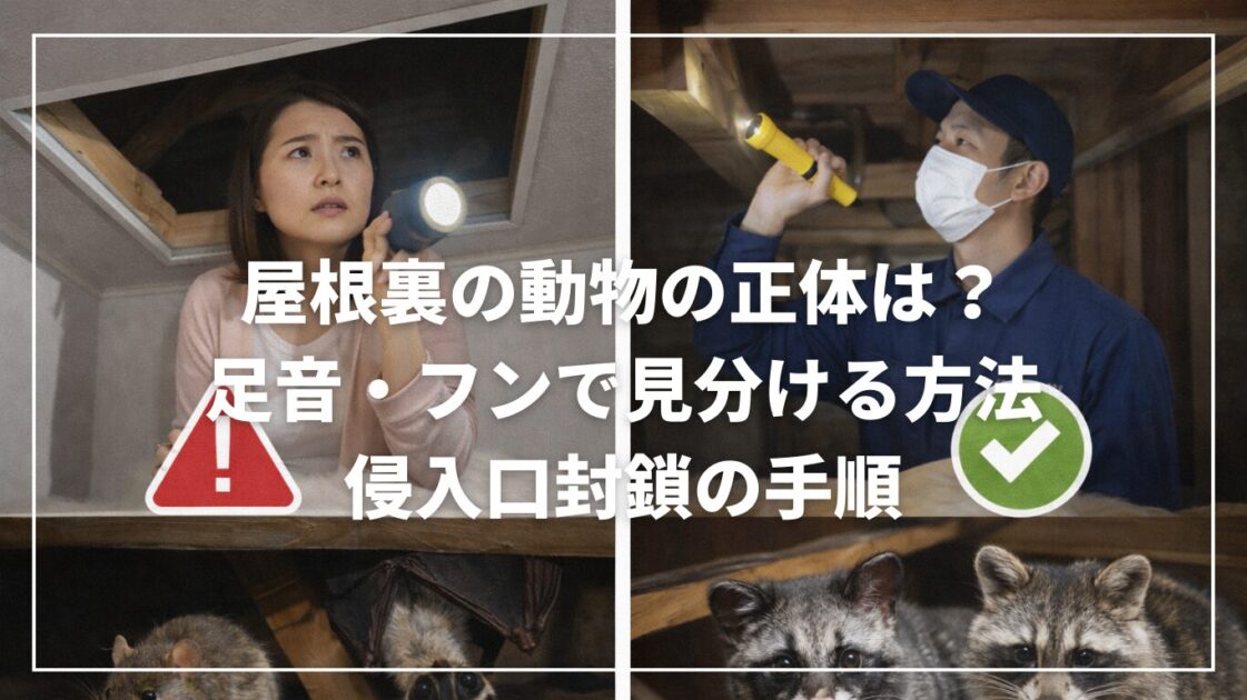 屋根裏の動物の正体は？足音・フンで見分ける方法と侵入口封鎖の手順