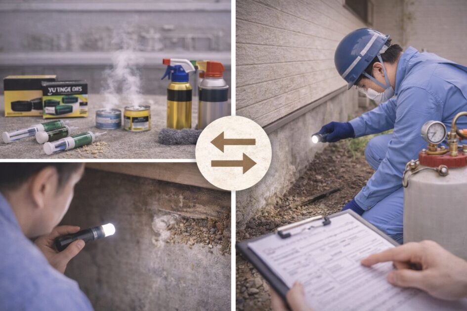 シロアリ駆除薬剤｜市販で止めるか、無料調査で早く片付けるか