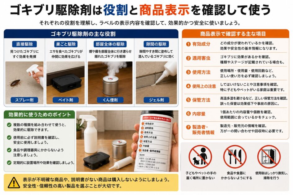 ゴキブリ駆除剤は役割と商品表示を確認して使う