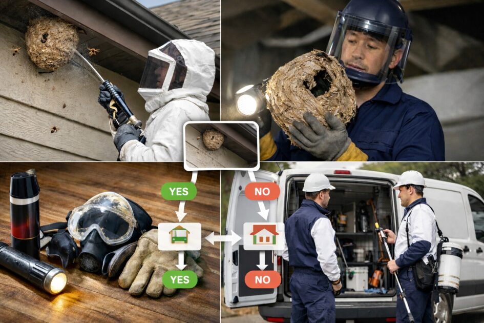 スズメバチの巣を駆除｜自力で駆除できる？危険ライン判断フローチャート