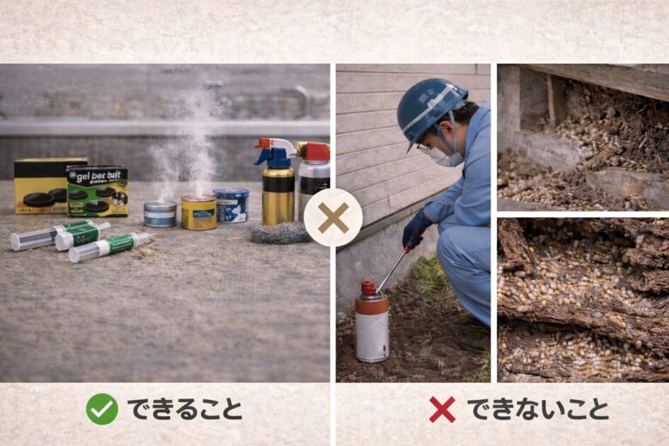 市販のシロアリ駆除薬剤で「できること／できないこと」