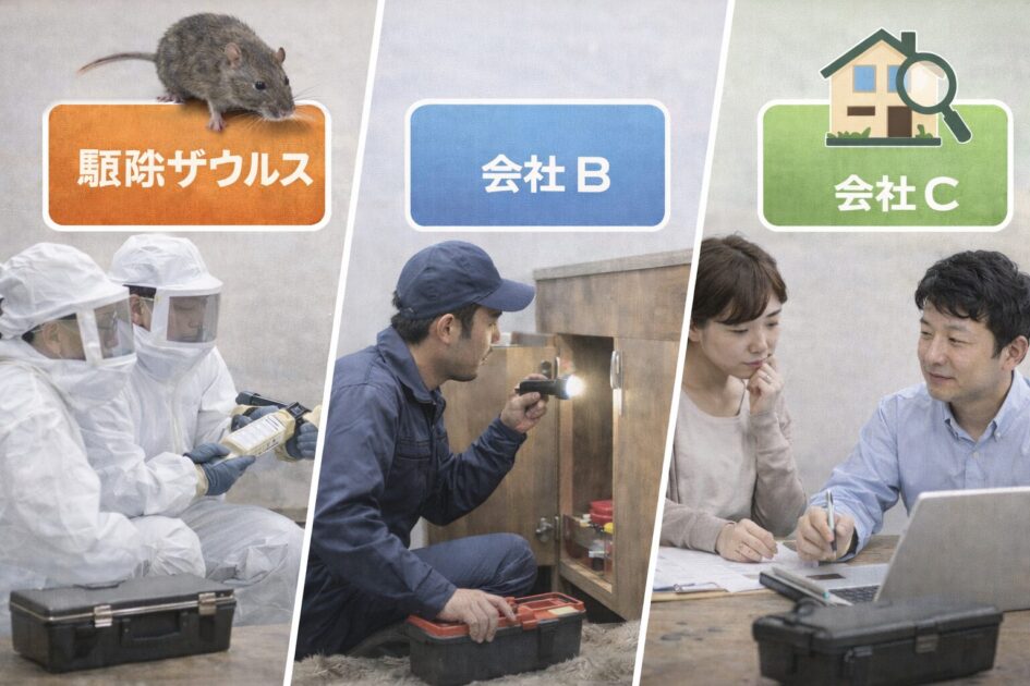 【比較】全国対応3社の特徴と使い分け｜駆除ザウルスを軸に決める