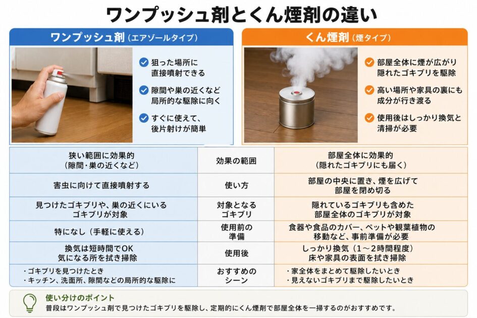 ワンプッシュ剤とくん煙剤の違い