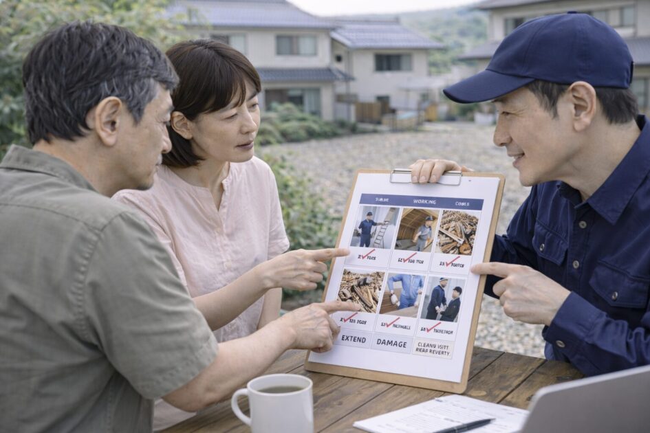 見積が上がる5条件｜高所／屋根裏・壁内／被害規模／清掃回収／再訪問