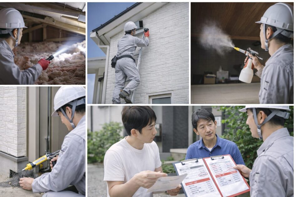 見積が上がる5条件|天井裏・壁内/高所/清掃消毒/封鎖範囲/再訪問・保証