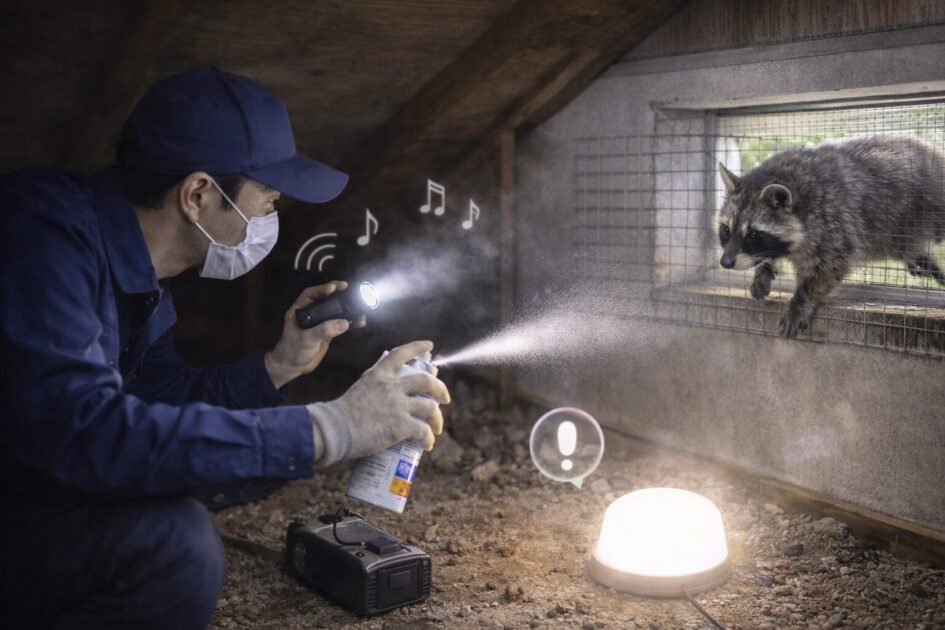 追い出しのやり方｜「逃げ道確保→音・光・ニオイ」で外へ出す