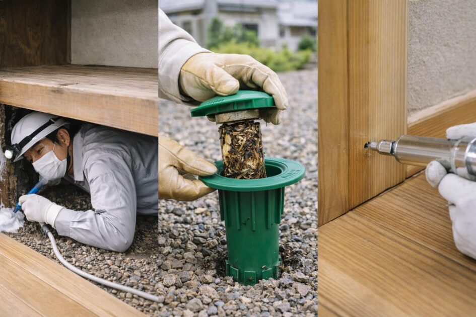 シロアリ駆除の工法は大きく3つ(バリア/ベイト/局所処理)