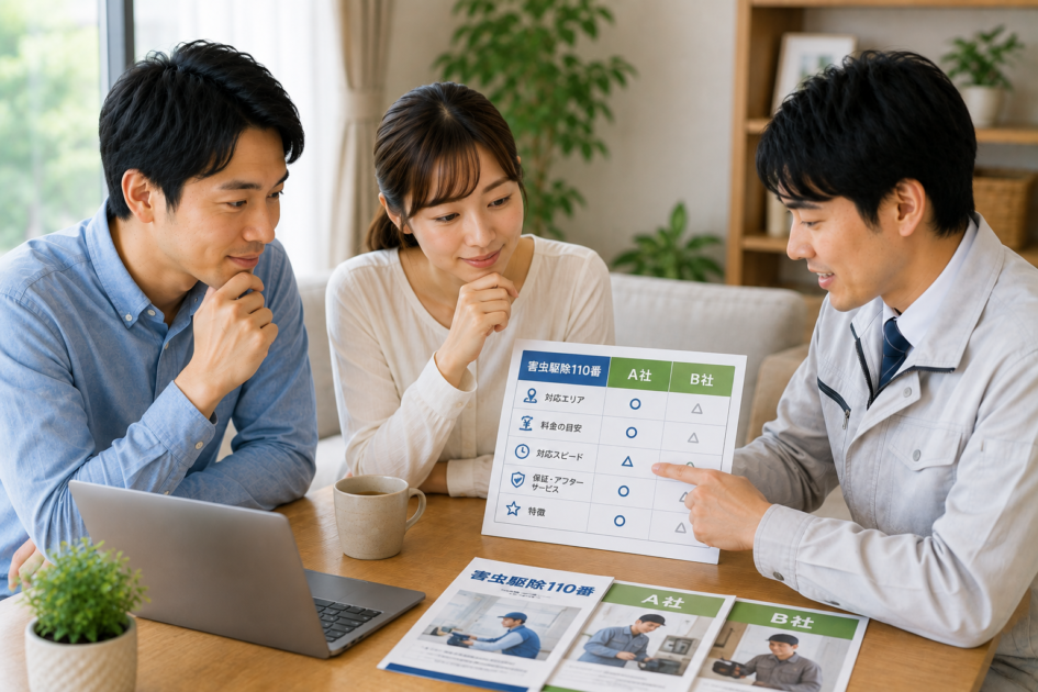 害虫駆除110番と他の害虫駆除業者を比較検討する夫婦
