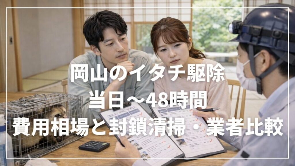 岡山のイタチ駆除｜当日〜48時間・費用相場と封鎖清掃・業者比較
