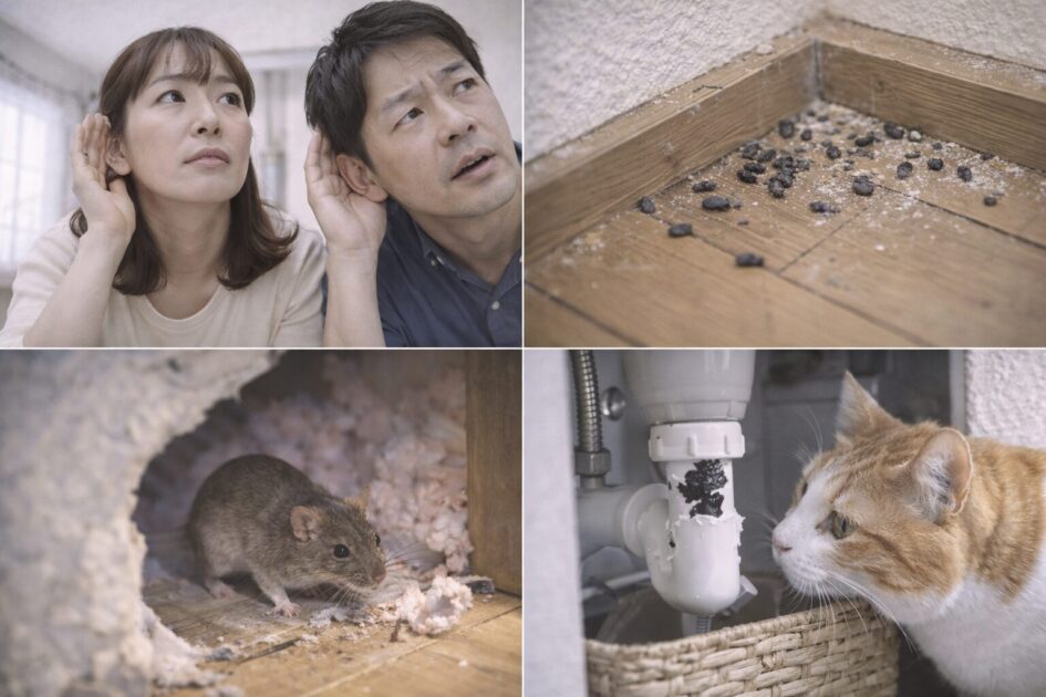 江東区のネズミ駆除の前に確認｜ネズミ被害を疑うサイン（音・フン・かじり跡・臭い）