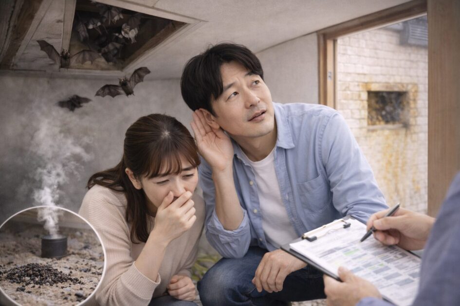 福岡でコウモリがいるサイン｜音・フン・臭い・侵入口