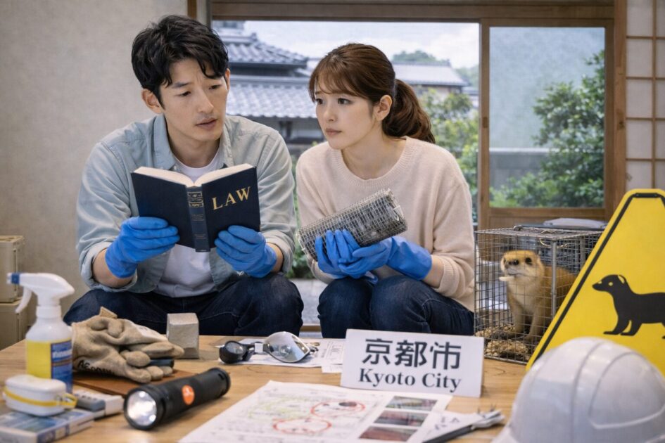 イタチを自分で捕獲・追い出しする前に|法律と安全の注意点