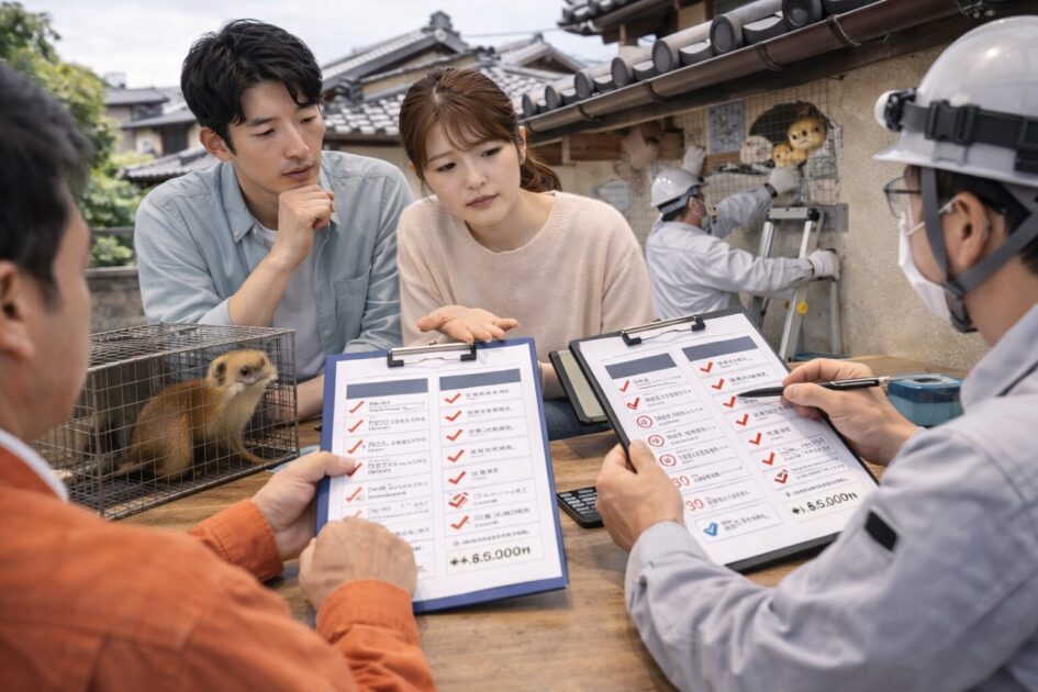 京都市のイタチ駆除の費用相場|封鎖・清掃まで含めた見方