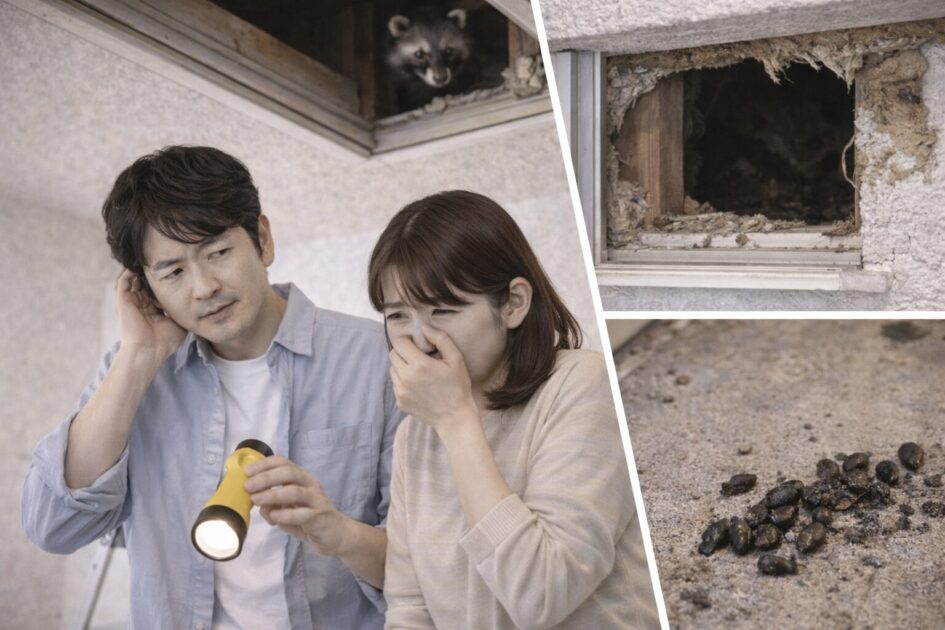 屋根裏のハクビシン被害を疑うサイン｜音・フン・臭い・出入り口