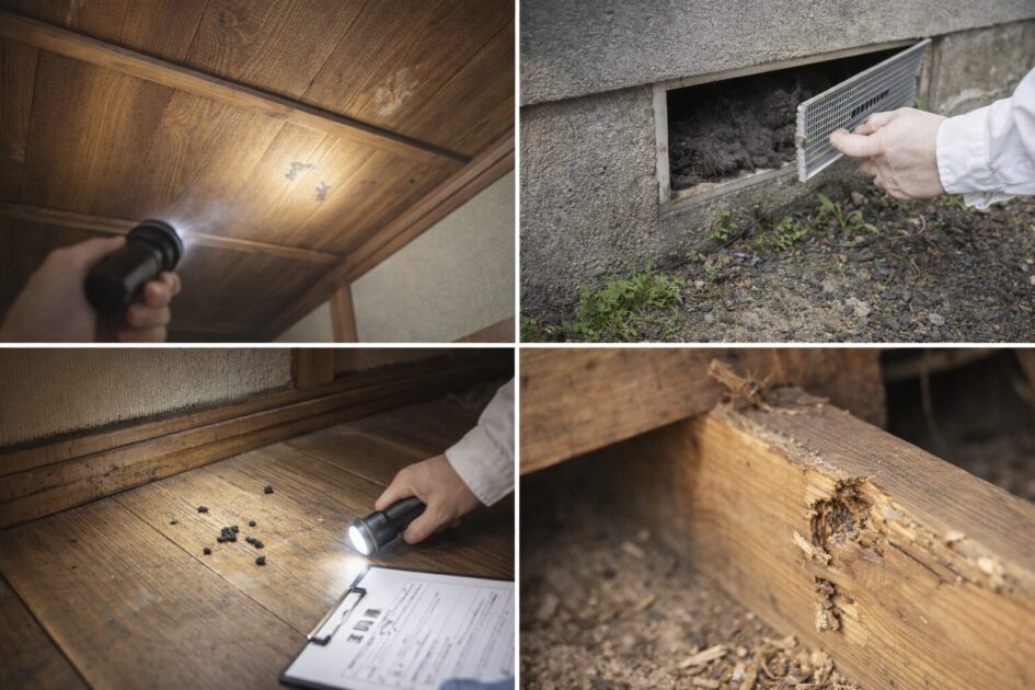 北九州で害獣被害を疑うサイン|足音・フン・臭い・かじり跡