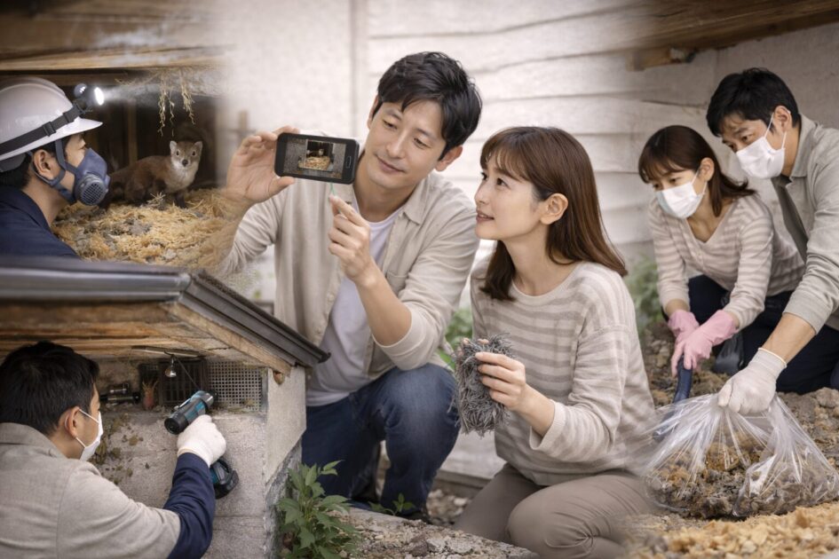 イタチ駆除方法は「安全確保→記録→追い出し→封鎖→清掃」で決める