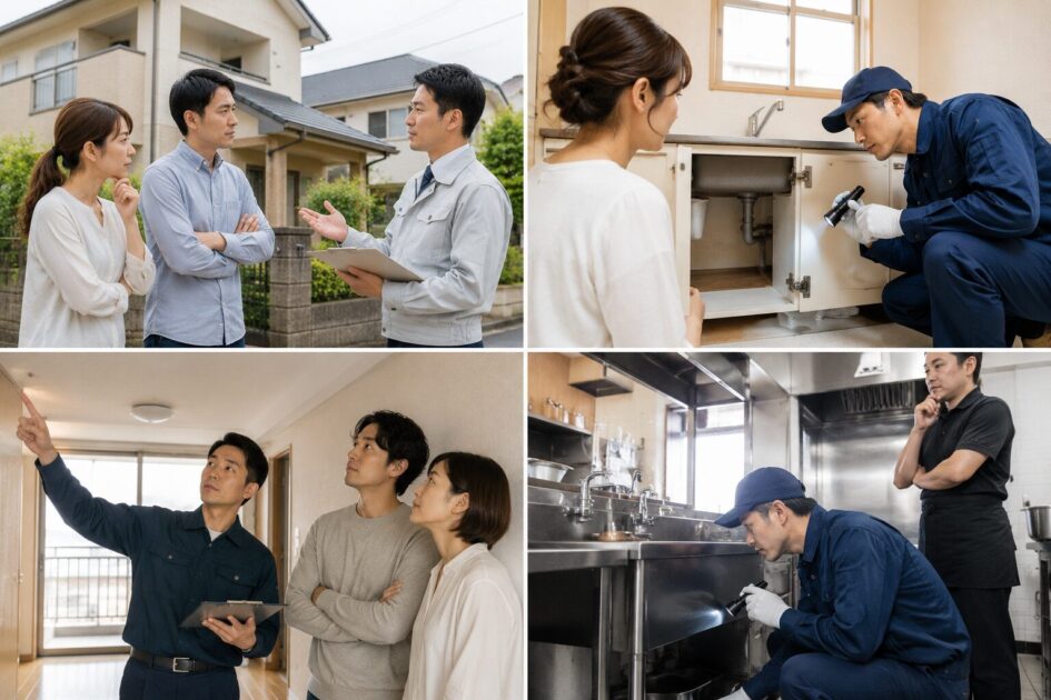 千葉市の戸建て・賃貸・マンション・店舗で異なるゴキブリ駆除の進め方を確認する様子