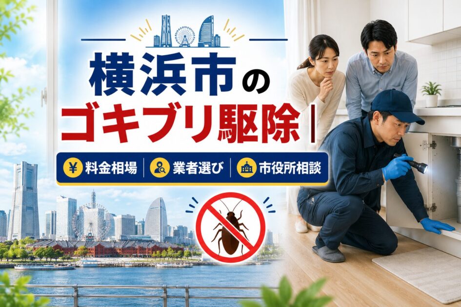 横浜市でゴキブリ駆除の料金相場や業者選び、市役所相談を紹介するアイキャッチ画像