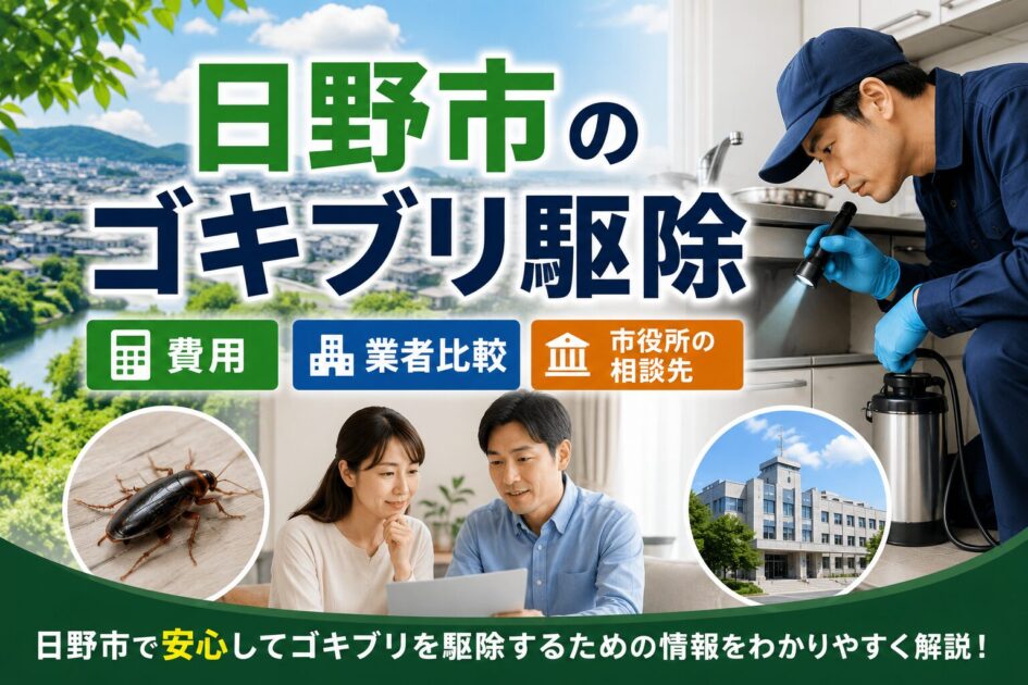 日野市でゴキブリ駆除の費用や業者比較、市役所の相談先を紹介するアイキャッチ画像