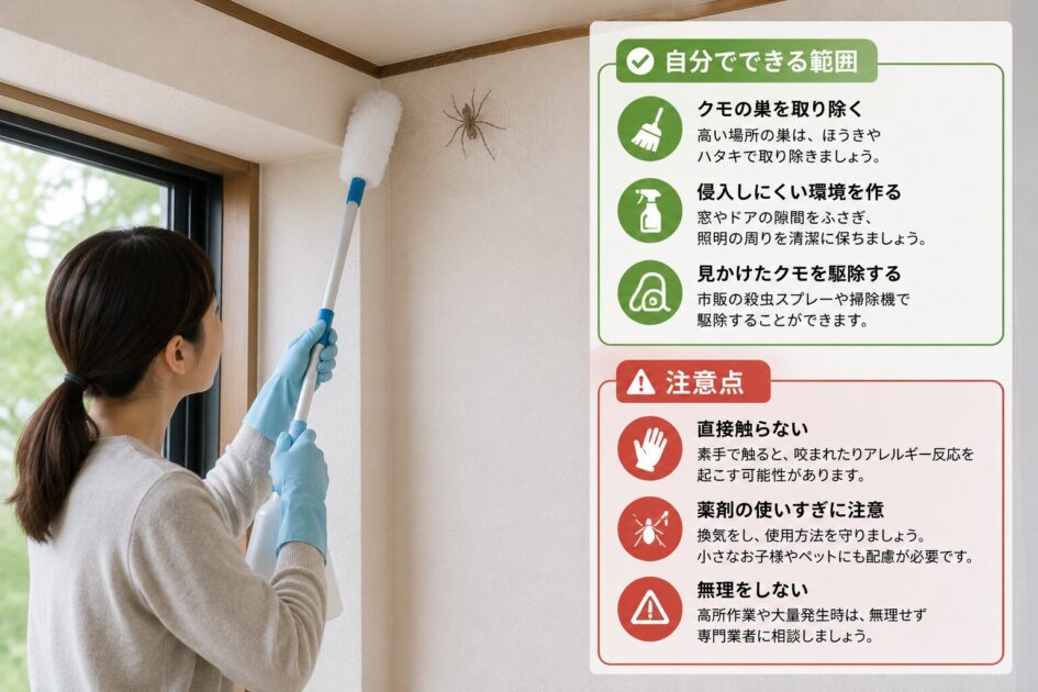 クモ駆除を自分でできる範囲と注意点