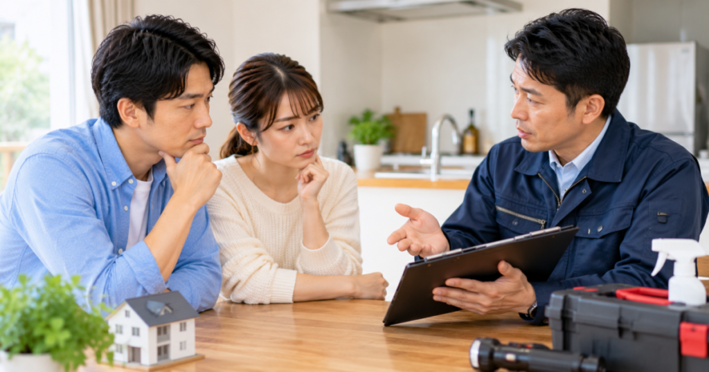 ゴキブリ駆除を業者へ相談する際に、被害状況や見積もり内容を確認する夫婦