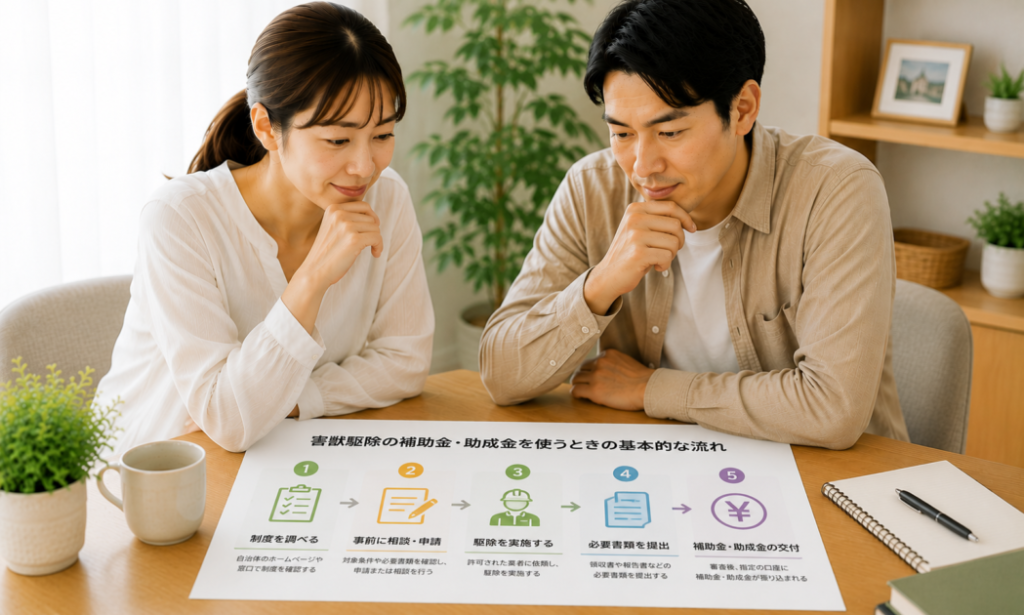 害獣駆除の補助金・助成金を利用する基本的な流れを確認する夫婦