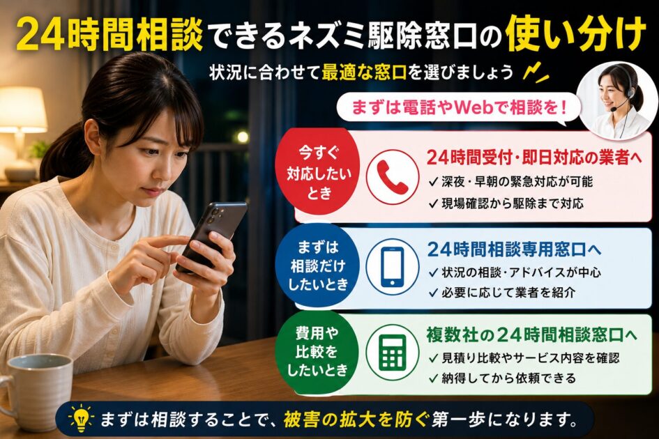 24時間相談できるネズミ駆除窓口の使い分け