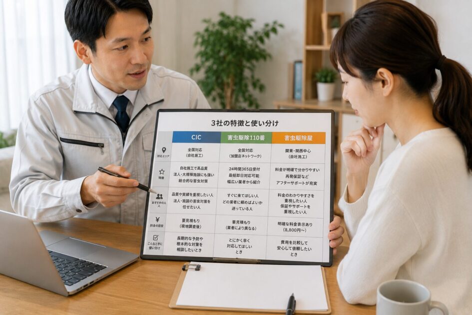 CICと害虫駆除110番・害虫駆除屋の使い分け