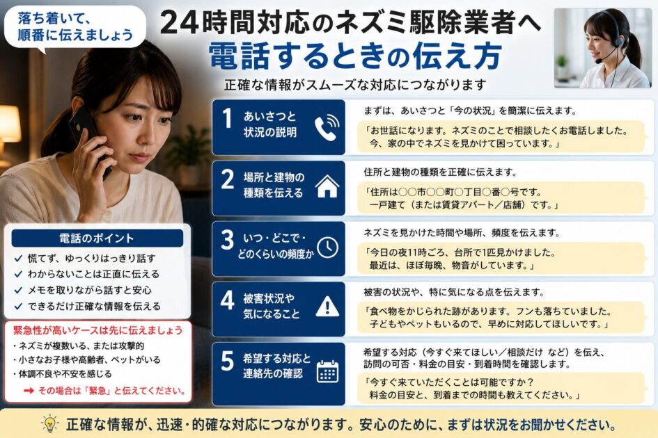 24時間対応のネズミ駆除業者へ電話するときの伝え方