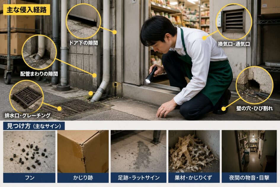 ネズミが店舗へ入る主な侵入経路と見つけ方